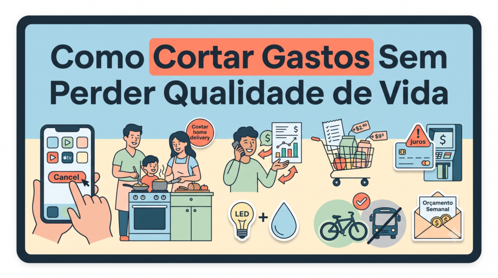 Ilustração mostrando como cortar gastos sem perder qualidade de vida