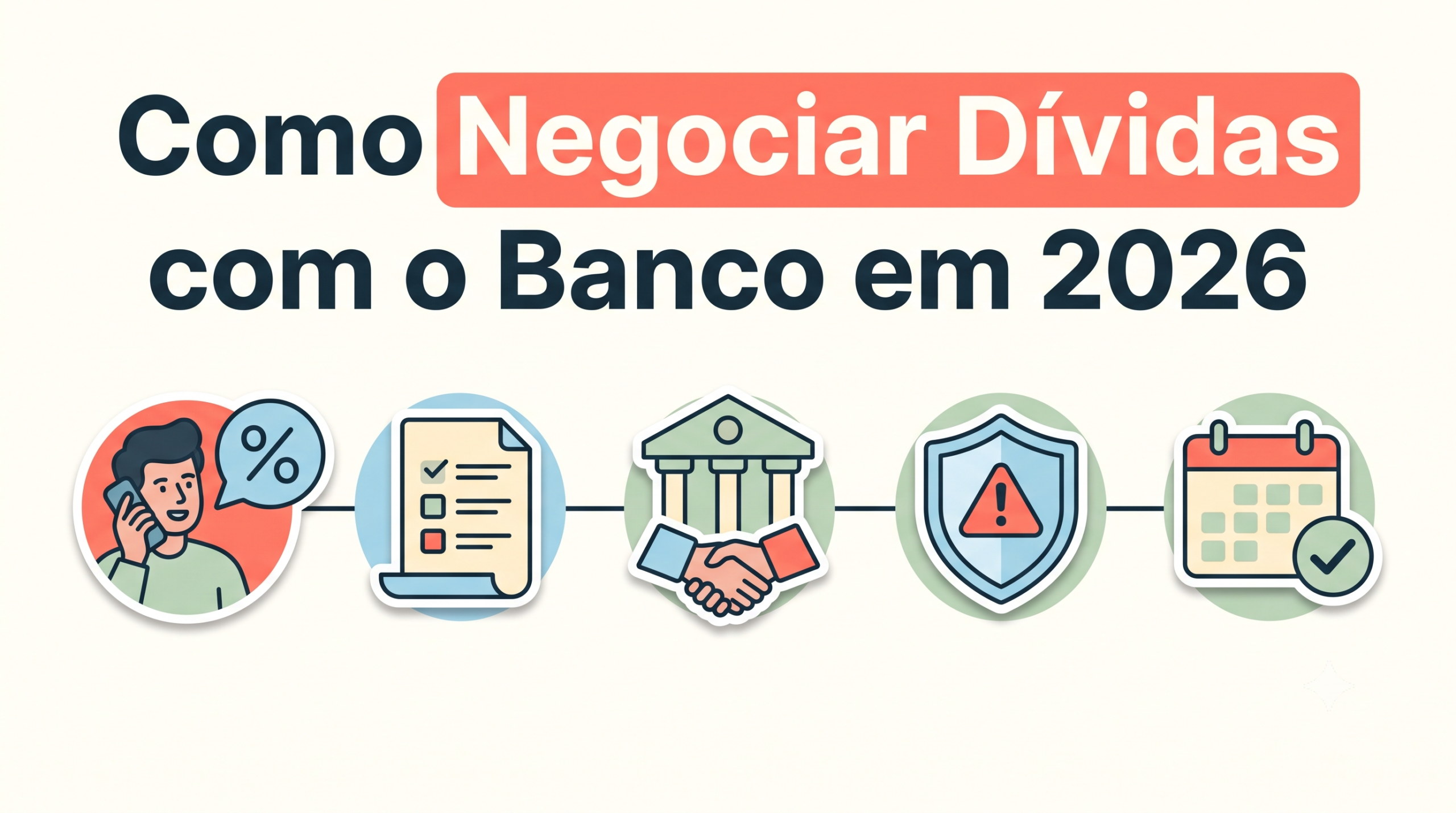 Ilustração mostrando como negociar dívidas com o banco: script de ligação, canais de negociação e cuidados com golpes