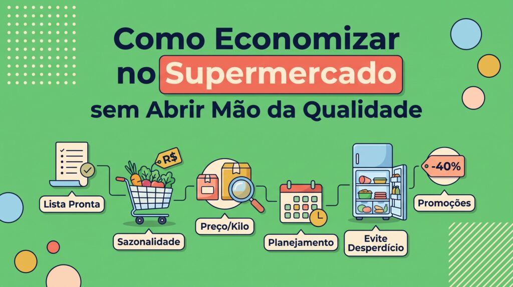 Como economizar no supermercado sem abrir mão da qualidade: lista pronta, sazonalidade, preço por quilo, planejamento, evitar desperdício e promoções