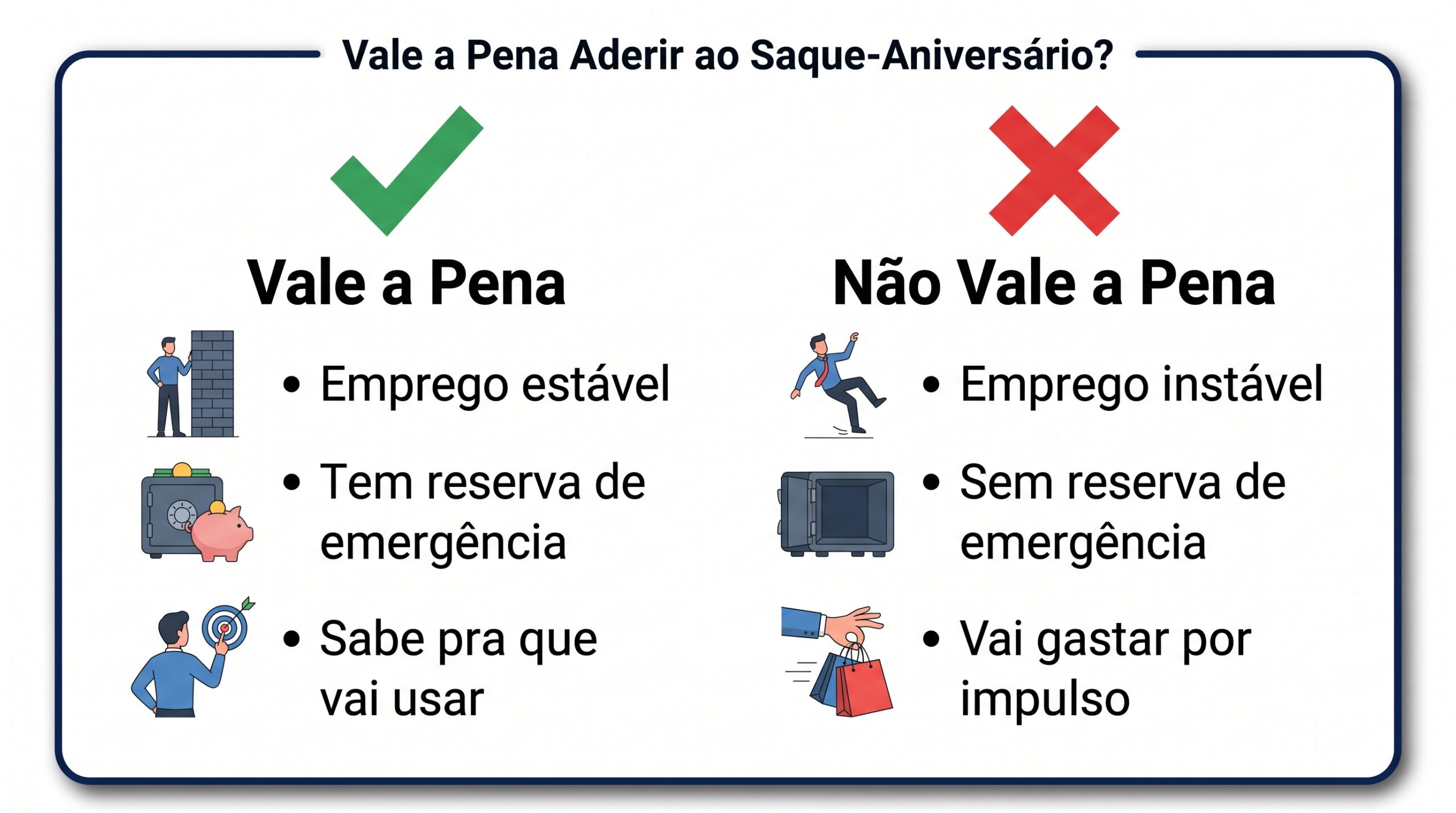 Comparação de quando vale a pena aderir ao saque-aniversário do FGTS e quando não vale a pena